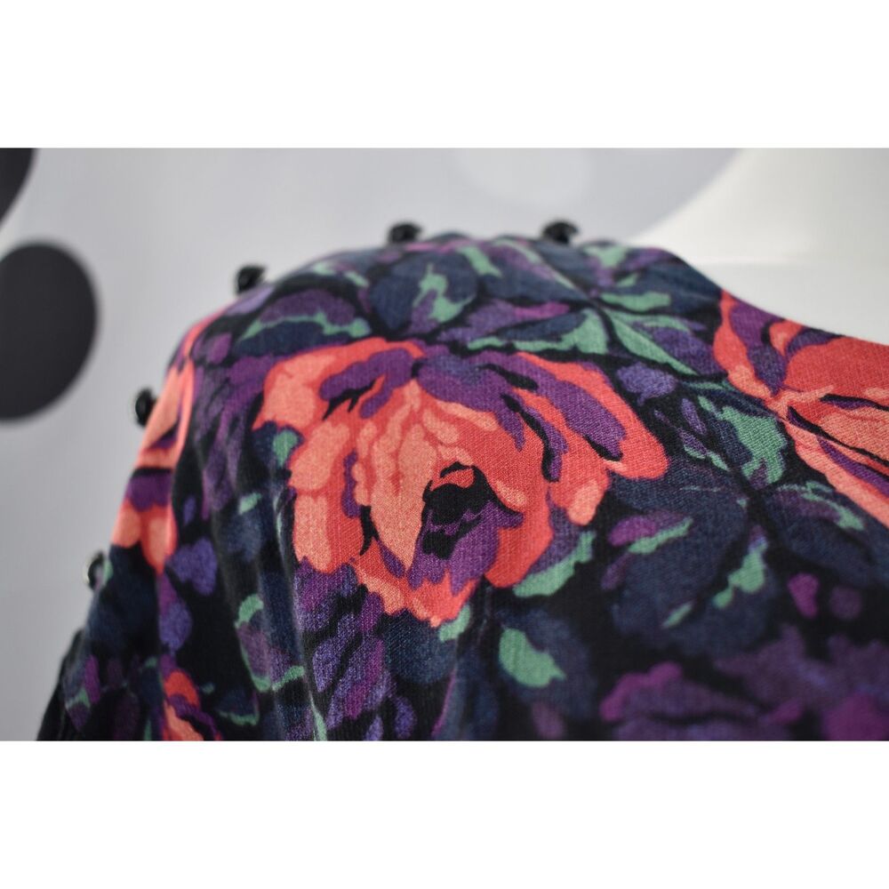 Maeve Anthropologie Gardenia Boat Neck Top Black Multi Color Floral Large - Picture 4 of 9